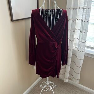 Express maroon velvet long sleeve mini dress, size medium
